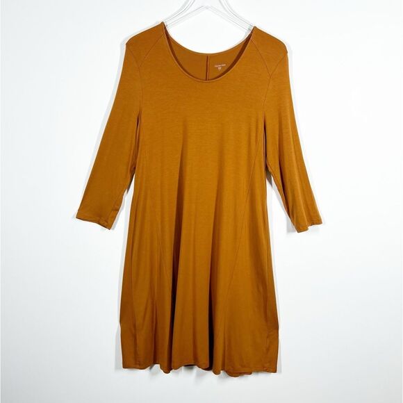 Garnet Hill Women's Size Large Orange Rust Scoop Neck Trapeze Knee Length Dress - Picture 9 of 9